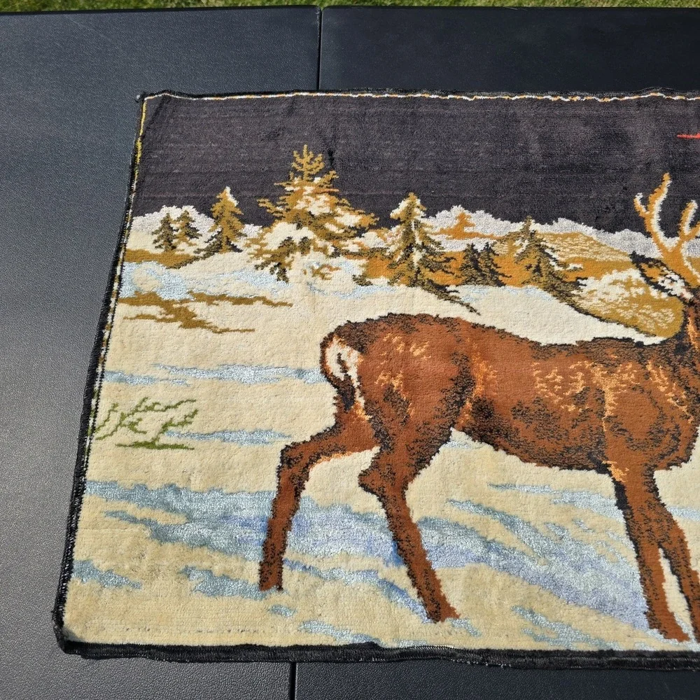 Tapestry Deer Stag woodland Vtg 60s velvet Wall Hanging Belgium Cottagecore